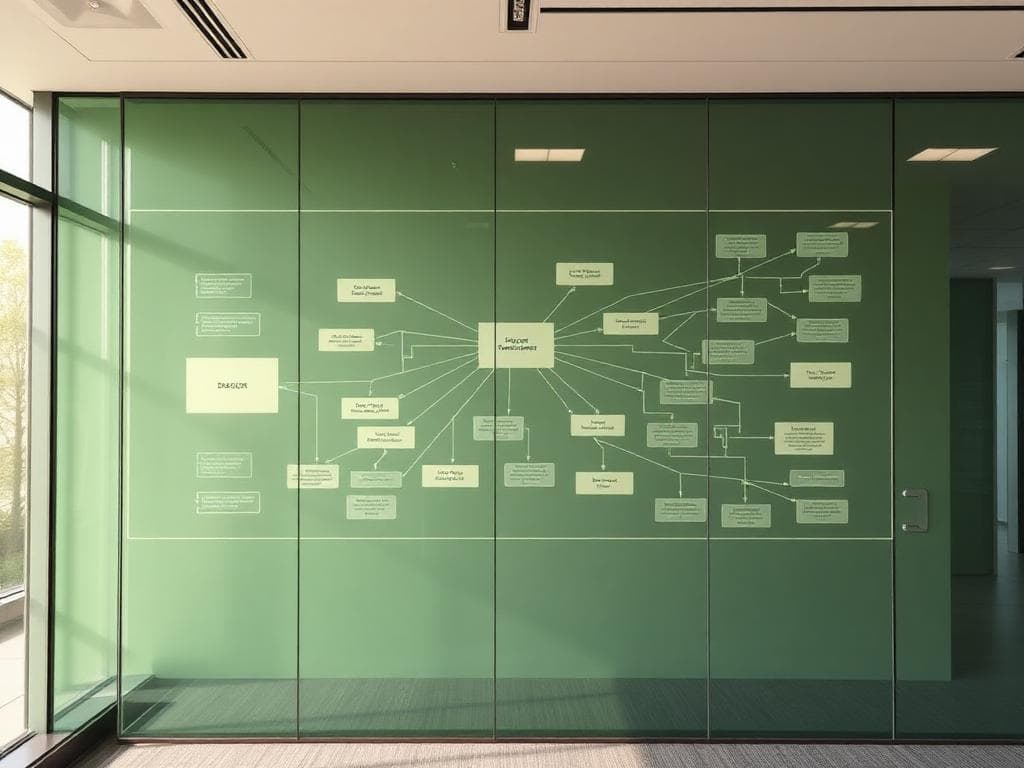 Data architecture diagram on a glass wall