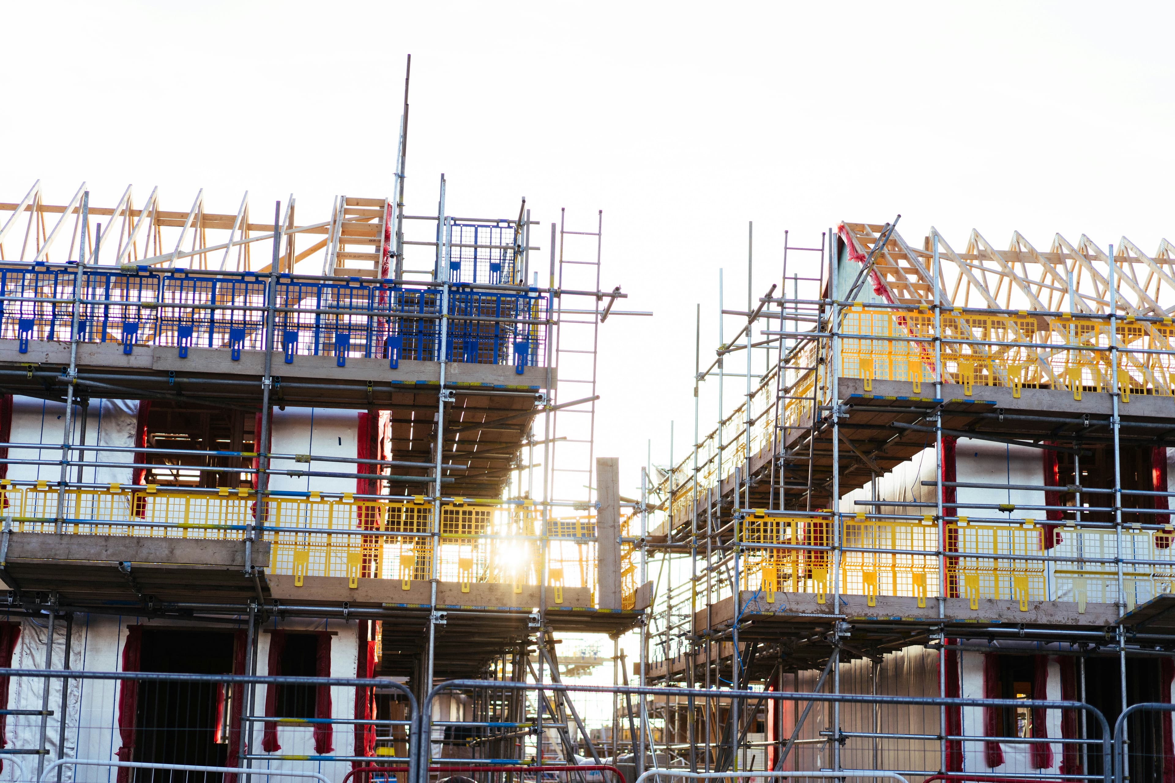 Major infrastructure construction site at golden hour